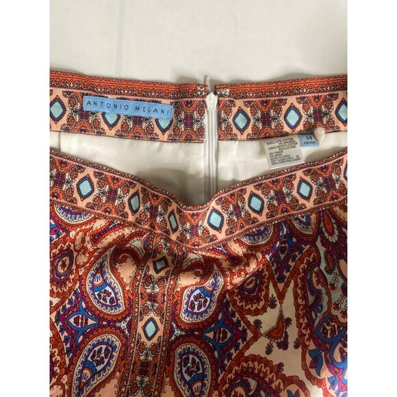 Antonio Melani Pencil Skirt Womens Size 14 Paisley‎ Cotton Blend Lined Boho - Picture 2 of 11